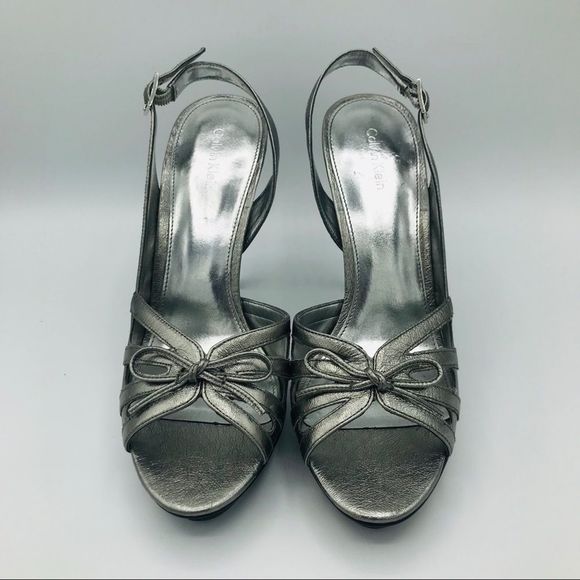 NEW CALVIN KLEIN SILVER LEATHER SLINGBACKS - Picture 5 of 10